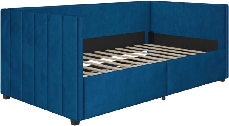 Modern Glam Tuxedo Daybed with Storage Blue Velvet