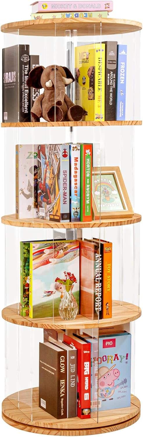 Acrylic Rotating Bookshelf, 360 Degree Revolving Bookcase