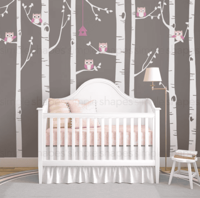 Birch Tree With Owls Wall Sticker Set