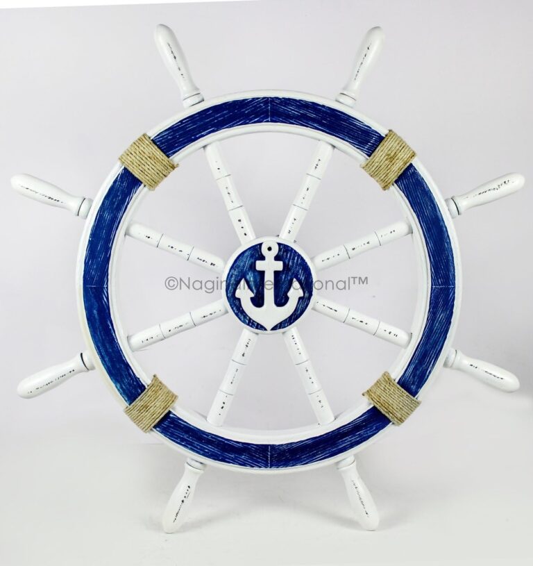 Nautical Decorative White Blue Premium Ship Wheel