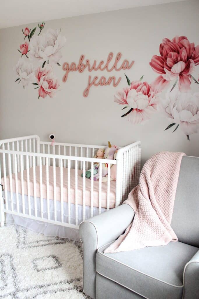 pink and gray floral nursery 6