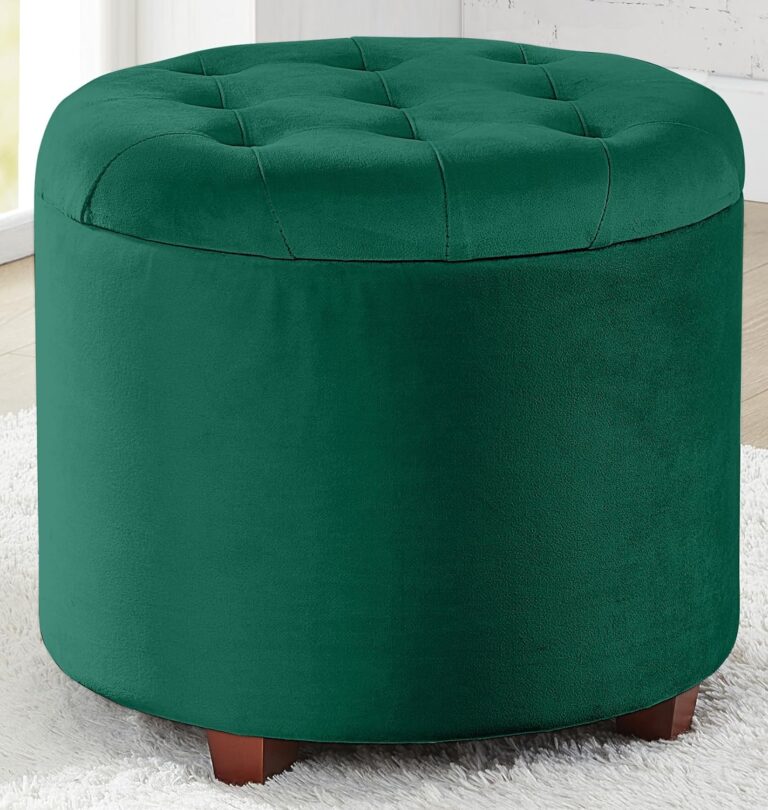 ufted Round Storage Ottoman Green Velvet