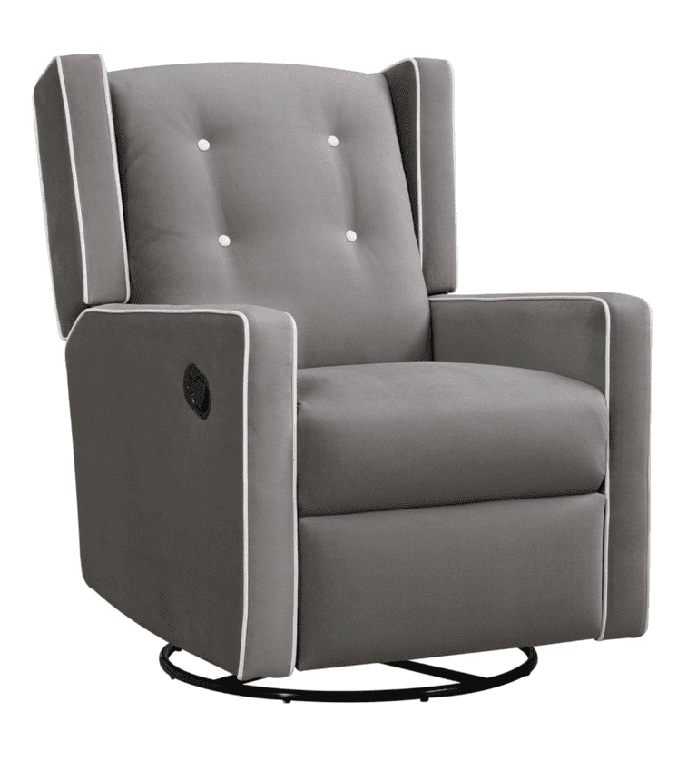 Baby Relax Mikayla 4-in-1 Swivel Glider Rocker Recliner Chair, Gray Microfiber