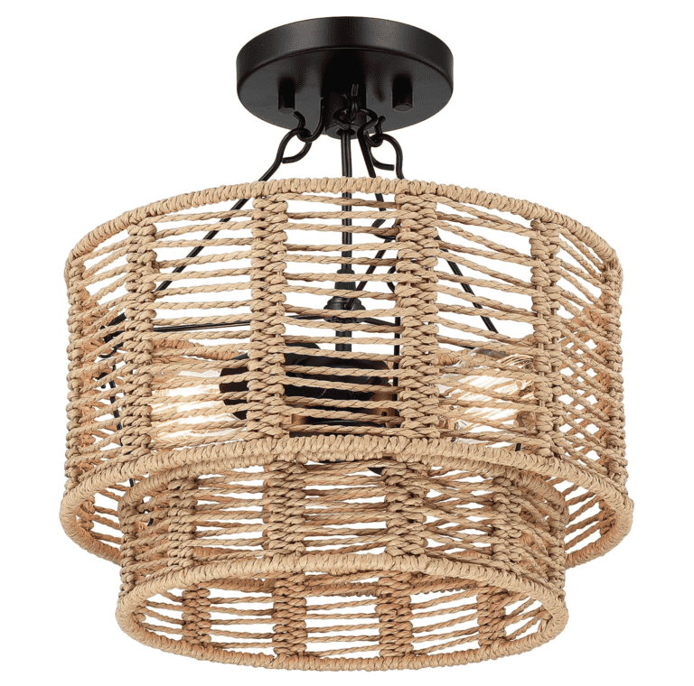 Hermasgi 12.6'' Farmhouse Rattan Semi Flush Mount Ceiling Light