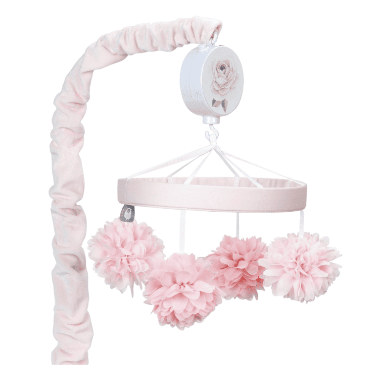 Lambs & Ivy Signature Botanical Baby Pink Floral Musical Baby Crib Mobile