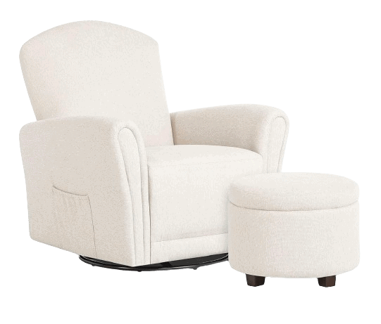 Evolur Vienna Swivel Glider with Ottoman, Sweet Cream