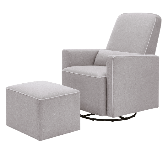 DaVinci Olive Upholstered Swivel Glider with Bonus Ottoman in Polyester Grey