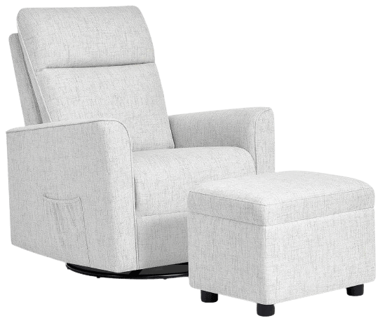 Evolur Aria Upholstered Plush Seating Swivel with Ottoman Fog Gray