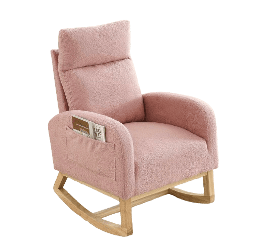 Krinana Nursery Rocking Chair with Solid Wood Legs, Pink