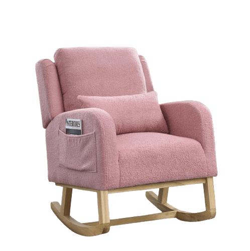 Rocking Glider Chair for Nursery, Wingback Teddy, Pink