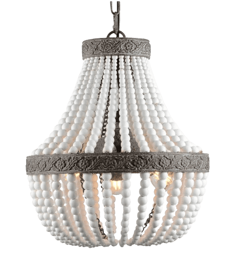 3-Light Bohemia Wood Beaded Chandelier Antique Rustic Pendant Light