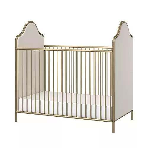 Little Seeds Piper Upholstered Metal Crib, Gold