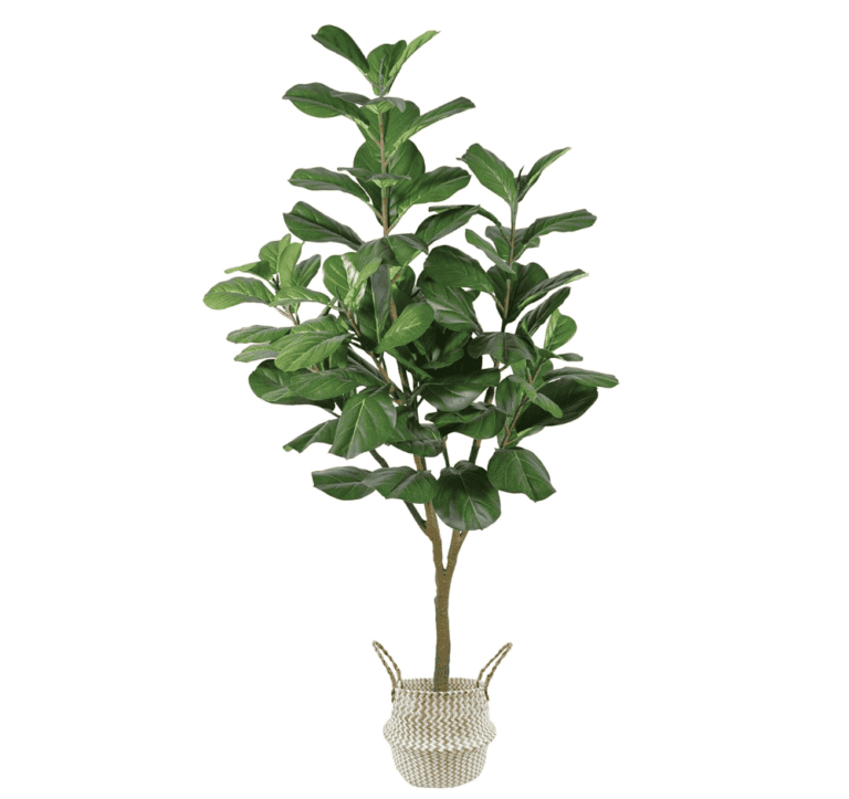 Artificial Fiddle Leaf Fig Tree, 6ft Tall Fake Fiddle Leaves Silk Plant with Woven Basket