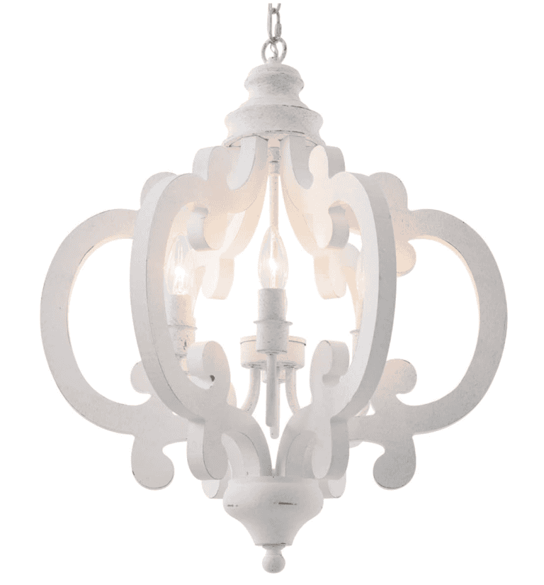 ELYCCUPA Farmhouse Chandelier 6 Candle Lights Distressed White Cottage Wood