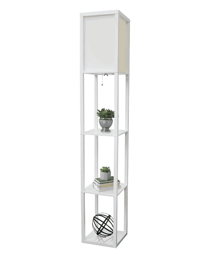 Etagere Organizer Storage Shelf Linen Shade Floor Lamp, White