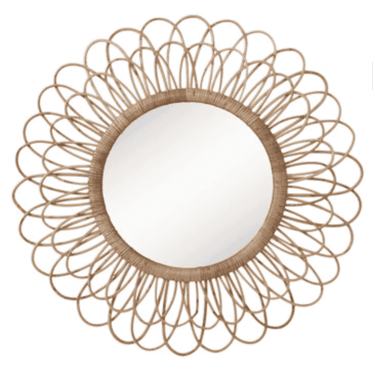 Flower Rattan Brown Wall Round Mirror