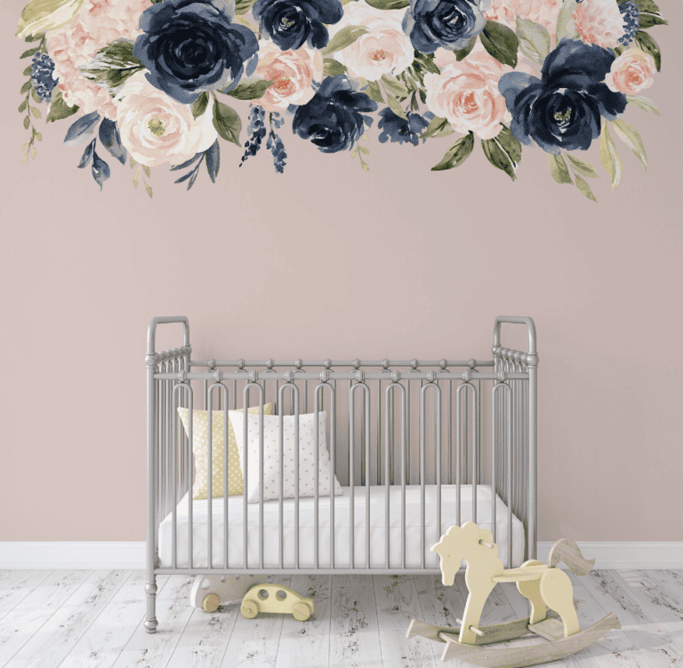 Navy Blush Roses Collection HANNAH Border Wall Decal