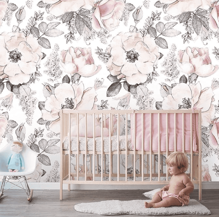 Removable Peel 'n Stick Wallpaper, Self-Adhesive Wall Mural, Watercolor Pink Floral Pattern