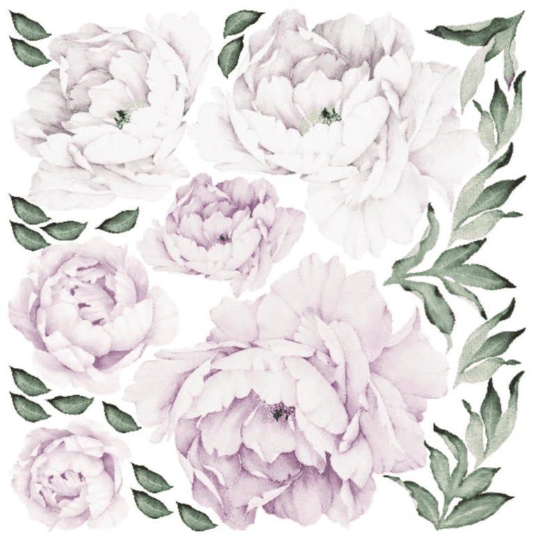 Simple Shapes Peony Flowers Wall Sticker - Vintage Lilac